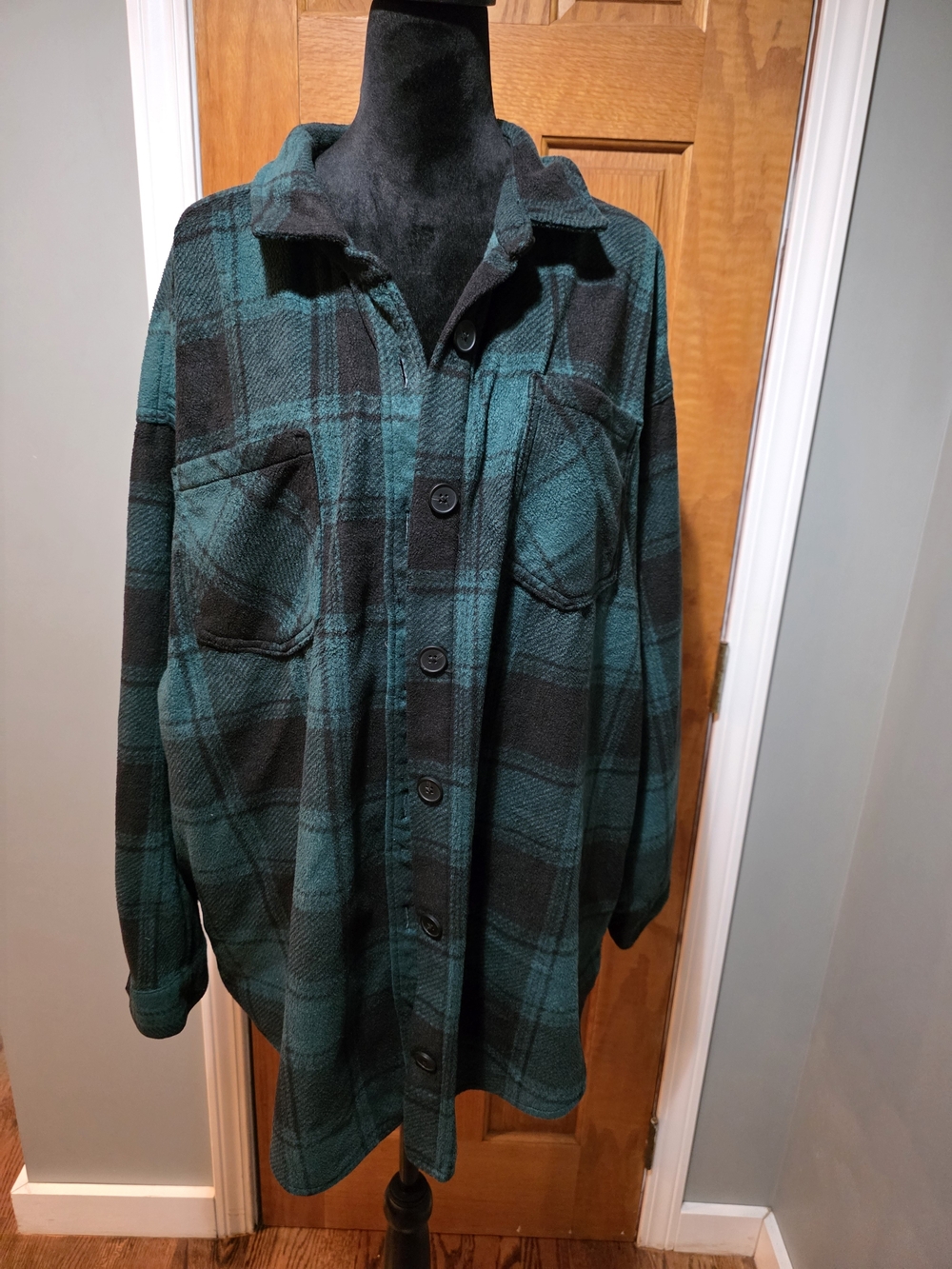 Maurices Teal & Black Plaid Fleece Shacket